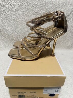 Michael Kors Gold Crystal-Strap Stiletto Sandal